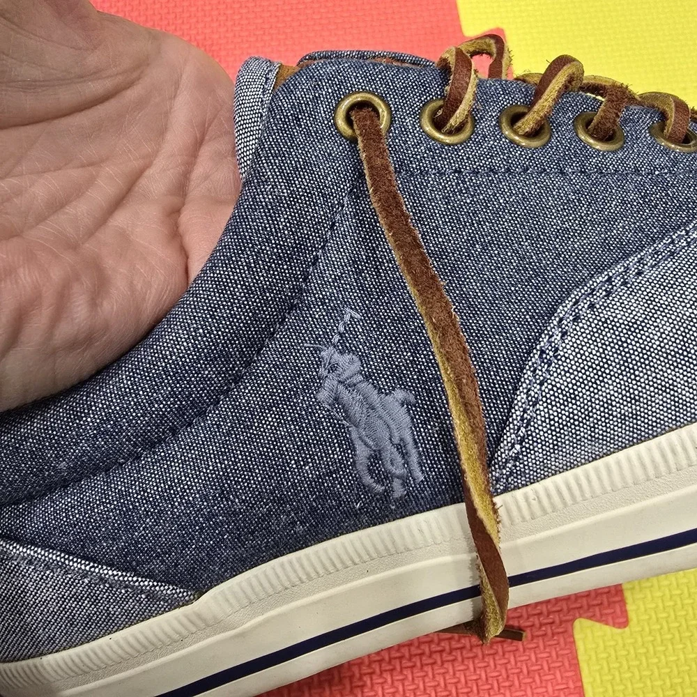 Polo Ralph Lauren Vaughn Saddle‎ Chambray Sneakers - Men's Size 8.5D - Blue/Tan